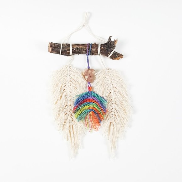Personalized Boho Macrame Hanging Wall Decor, Macrame Feathers/Leaves - Picture 1 of 5